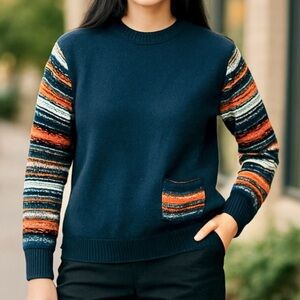 NorthStyle- Fair Isle Long Sleeve Pullover Knitted Jumper Sweater, Blue, Size XL